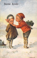 FANTAISIE - Bonne Année - Nouvel An - Enfants Avec Bouquet De Trefles - Carte Postale Ancienne - Nouvel An