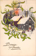 FANTAISIE - Bonne Année - Nouvel An - Paysage Enneigé - Gui - Carte Postale Ancienne - Nouvel An