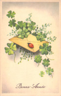 FANTAISIE - Bonne Année - Nouvel An - Enveloppe Avec Trefles Et Coccinelle - Carte Postale Ancienne - Nouvel An