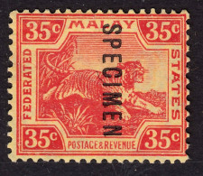 FMS 1922 35c Scarlet/pale Yellow MCCA Specimen SG46S Mint Previously Very Lightly Hinged - Federated Malay States