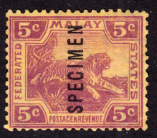 FMS 1922 5c Mauve/yellow Specimen SG61S Mint Previously Lightly Hinged - Federated Malay States