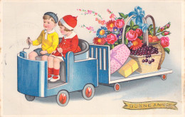 FANTAISIE - Bonne Année - Nouvel An - Enfants Dans Un Train A Cadeaux - Carte Postale Ancienne - New Year