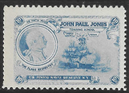 SAILING SHIP Marine Navy USA JUNIOR NAVAL RESERVE New York AMERICA John Paul Jones SCHOOL Label Vignette Cinderella - Erinnofilia