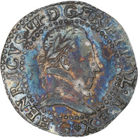 France, Henri III, 1/2 Franc Au Col Plat, 1587, Poitiers, TTB+, Argent - 1574-1589 Henri III