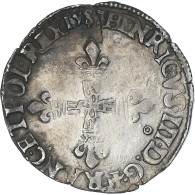 France, Henri III, 1/8 Ecu, 1587, Rennes, Var. Croissant, TB+, Argent - 1574-1589 Henri III