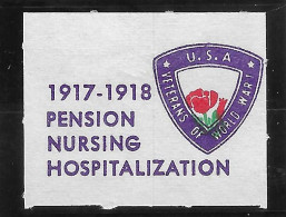 1917 - 1918  VIGNETTE  ERA USA PENSION NURSING HOSPITALIZATION VETERANS OF WORLD WAR I - Erinnofilia