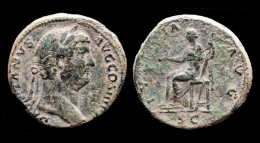 Hadrian AE Sestertius Justitia Seated Left - Les Antonins (96 à 192)