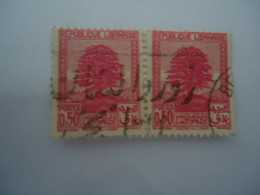 LIBAN  LEBANON USED    PAIR   STAMPS EMBLEM  WITH SLOGAN - Liban