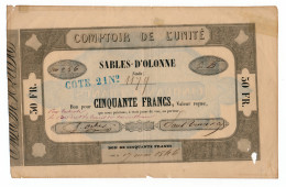 1846 // SABLES-D'OLONNE // COMPTOIR DE L'UNITE // Bon Pour Cinquante Francs - Bonds & Basic Needs