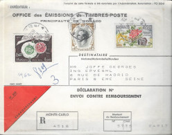 MONACO MONTE CARLO 1962 - LETTRE RECOMMANDEE CONTRE REMBOURSEMENT POUR PARIS ( CACHET D ARRIVEE PARIS VIII ) A VOIR - Lettres & Documents