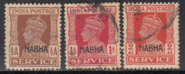 3v Used SERVICE Nabha State, KGVI Series, 1940-1943, British India  - Nabha