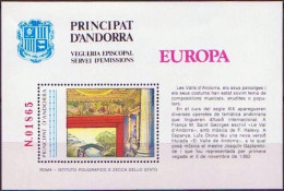 Andorre Viguerie - Andorra Bloc Feuillet 1985 Y&T N°BF(1) - Michel N°B(?) *** - Hymne National Andorien - Episcopale Vignetten