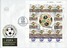 ISRAEL 2004 SOCCER 100th ANNIVERSARY FIFA 12 STAMP IRREGULAR SHEET FDC - Lettres & Documents