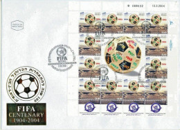 ISRAEL 2004 SOCCER 100th ANNIVERSARY FIFA 12 STAMP IRREGULAR SHEET FDC - Storia Postale