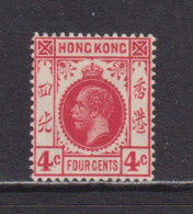 HONG KONG  -  1912-21 George V Multiple Crown CA 4c Hinged Mint - Unused Stamps