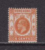 HONG KONG  -  1912-21 George V Multiple Crown CA 6c Hinged Mint - Unused Stamps