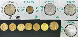 MACAU LOT OF 12 COINS INCL.1967 5A, 1968 X 3-1PAT,1982 50A, 1988-10A X 5, 1993-20A & 1998-2P, ALL USED & SOME WASHED - Macau