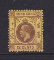 HONG KONG  -  1921-27 George V Multiple Script CA 12c Hinged Mint - Nuovi