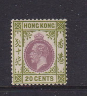 HONG KONG  -  1921-27 George V Multiple Script CA 20c Hinged Mint - Unused Stamps