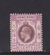 HONG KONG  -  1921-27 George V Multiple Script CA 25c Hinged Mint - Nuovi