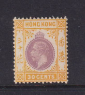 HONG KONG  -  1921-27 George V Multiple Script CA 30c Hinged Mint - Nuovi