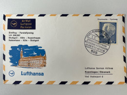 1968. Erstflug LH 206/207 Stutttgart Koln Kopenhagen B737 - Erst- U. Sonderflugbriefe