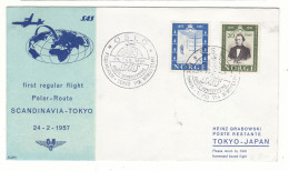 Norvège - Lettre De 1957 - Oblit Oslo - Exp Vers Tokyo - 1er Vol Polar Scandinavia Tokyo - - Cartas & Documentos