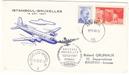 Turquie - Lettre De 1957 - Oblit Istanbul - 1 Er Vol SABENA Bruxelles Istanbul - - Covers & Documents