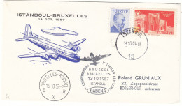 Turquie - Lettre De 1957 - Oblit Istanbul - 1 Er Vol SABENA Bruxelles Istanbul - - Cartas & Documentos