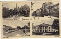 Groeten Uit Zwolle: Sassenpoortbrug, Stationsplein, Sophiaziekenhuis, Gerechtshof - (Overijssel, Nederland/Holland) '53 - Zwolle