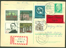 DDR 1965 GANZSACHE 10Pf Ulbricht Antwortkarte Retour Ab O Kiel + Eilboten + Einschreiben + 6x ZF Deko !!! - Postcards - Used