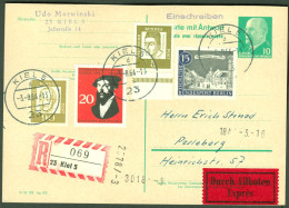 DDR 1964 GANZSACHE 10Pf Ulbricht Antwortkarte Retour Ab O Kiel + Eilboten + Einschreiben + 4x ZF Deko !!! - Postcards - Used