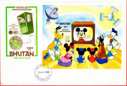 BHUTAN 1984 FDC Disney History Of Communications Souvenirsheet IMPERF Imperforated First Day Bhoutan RARE! B - Bhután