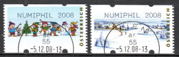 MiNr. ATM 8 + 9  I, Eindruck: „NUMIPHIL 2008“; Freimarken: Winter; Gestempelt - Timbres De Distributeurs [ATM]