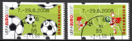 MiNr. ATM 10 + 11  A, Eindruck: „7.–29.6.2008“; Fußball-Europameisterschaft, Österreich Und Schweiz.; Gestempelt - Automatenmarken [ATM]