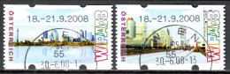 MiNr. ATM 12 + 13  B, Eindruck: „18.–21.9.2008“; Intern. Briefmarkenausstellung WIPA 2008, Wien: Stadtansichten; Gest. - Automatenmarken [ATM]