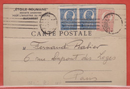 ROUMANIE CARTE INDUSTRIE PETROLIERE DE 1921 DE BUCAREST POUR PARIS FRANCE (PLI) - Storia Postale