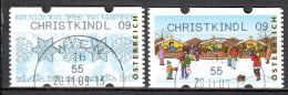 MiNr. ATM 14 + 15  A, Eindruck: „CHRISTKINDL 09“; Weihnachten; Gestempelt - Vignette [ATM]
