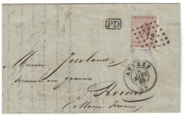 TP 19 S/LAC LOS PTS  12 + Obl.  Anvers 18/3/1869 PD > Reims Via Namur Obl.19/3/69 + C. D'arrivée 20/3/69 - Postmarks - Points