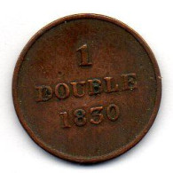 GUERNSEY, 1 Double, Copper, Year 1830, KM # 1 - Guernsey