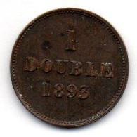 GUERNSEY, 1 Double, Copper, Year 1893, KM # 10 - Guernsey