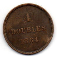GUERNSEY, 4 Doubles, Copper, Year 1864, KM # 5 - Guernsey