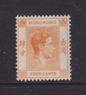 HONG KONG  -  1938-52 George VI Multiple Script CA 4c Hinged Mint - Nuovi