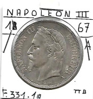 FRANCE NAPOLEON III  5 Francs Argent # 331 ,tête Laurée , 1867 A  , TTB - 5 Francs