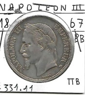 FRANCE NAPOLEON III  5 Francs Argent # 331 ,tête Laurée , 1867 BB  , TTB - 5 Francs