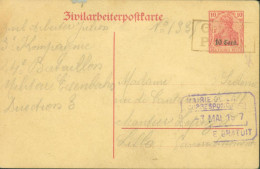 Guerre 14 Entier Germania Zivilarbeiterpostkarte Cachet Mairie Ge? Correspondance 3 MAI 1917 Service Gratuit - 1. Weltkrieg 1914-1918