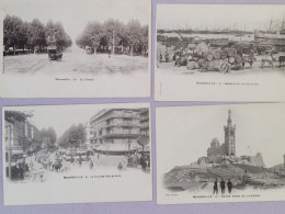 Lot De 4 Cartes  De Marseille , Carte Bleutée 1900 , Don Bel Attelage , Bassin De La Joliette - Unclassified