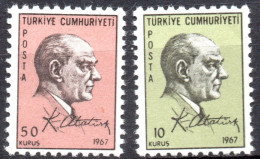 Turkey 1967 Atatürk Stamps From Booklet 2 Values MNH T67-07A - Neufs