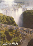 Zimbabwe Postcard Sent To England 24-6-1999 (Victoria Falls Aerial View With Bridge) - Zimbabwe