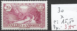 ANDORRE FRANCAIS 30 * Côte 15.50 € - Unused Stamps